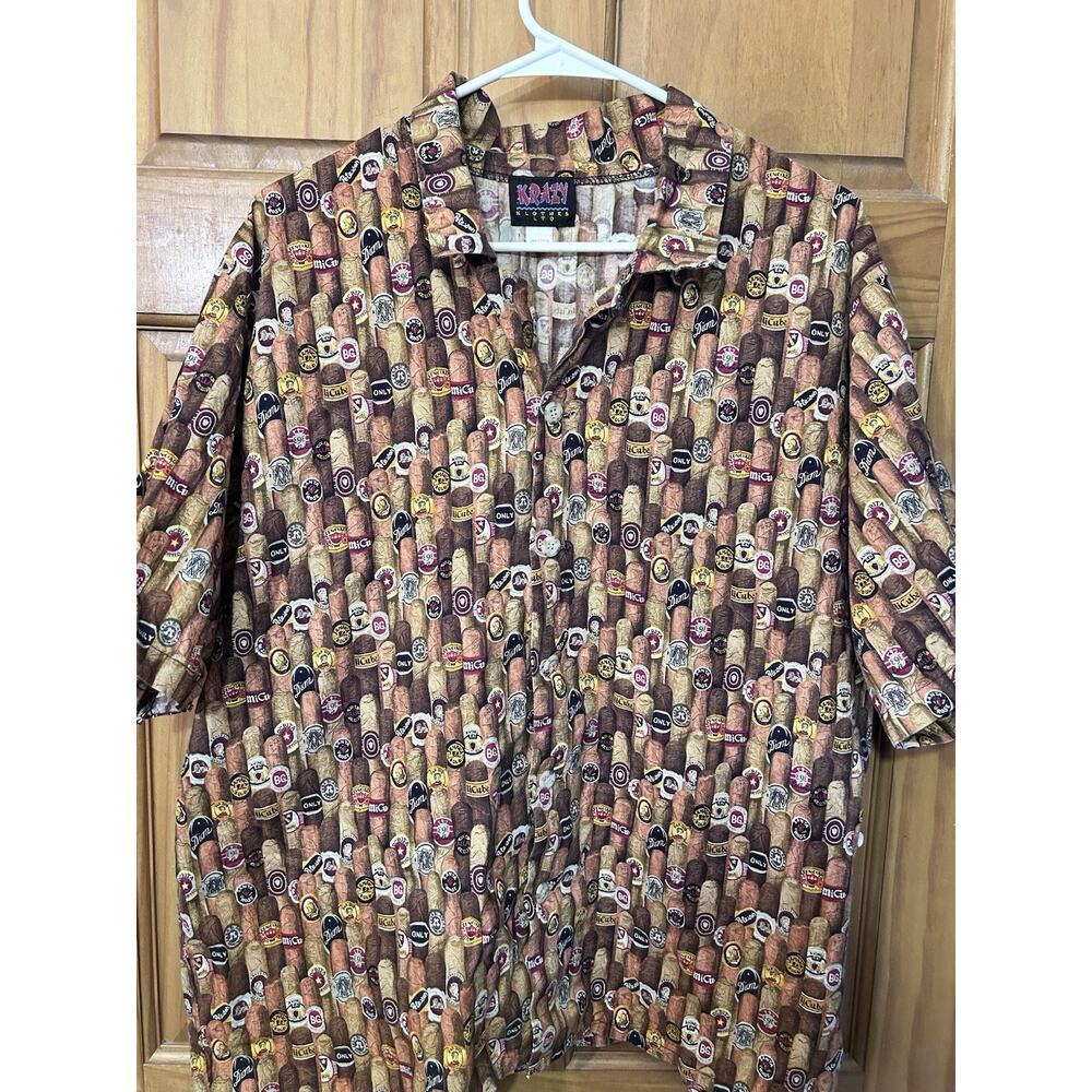 Vtg Krazy Klothes Cuban Cigar Smoking Button Up Shirt L/XL Hawaiian Shirt